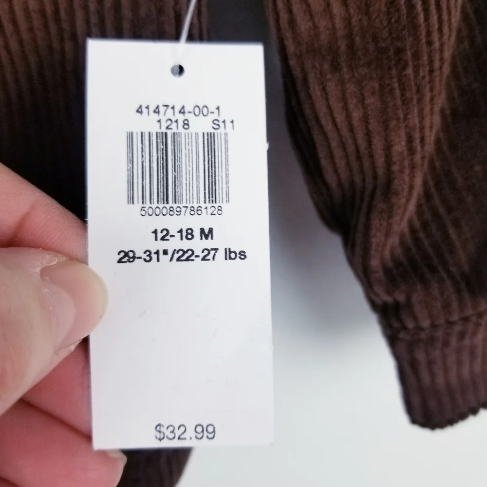 Old Navy #414714 Brown Sherpa-Lined Corduroy Shacket  for Baby NWT 12-18 Months